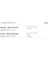 Vendo biglietto treno a/r Milano Roma con Italo Vendo biglietto treno a/r Milano Roma con Italo
