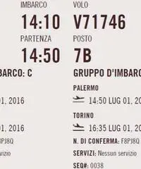 Vendo 2 biglietti Palermo-Torino Vendo 2 biglietti Palermo-Torino