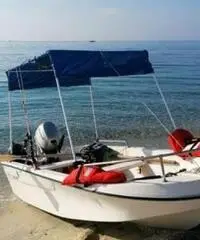 Barca in vetroresina con motore fuoribordo Barca in vetroresina con motore fuoribordo